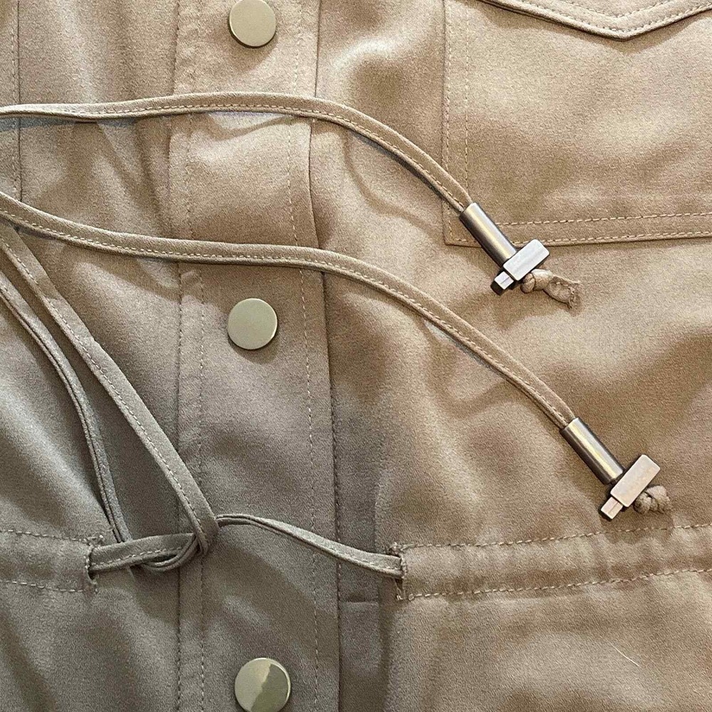 Chelsea & Theodore Olive Green Utility Jacket Roll Tab Sleeve Snap Front Large - Picture 7 of 7